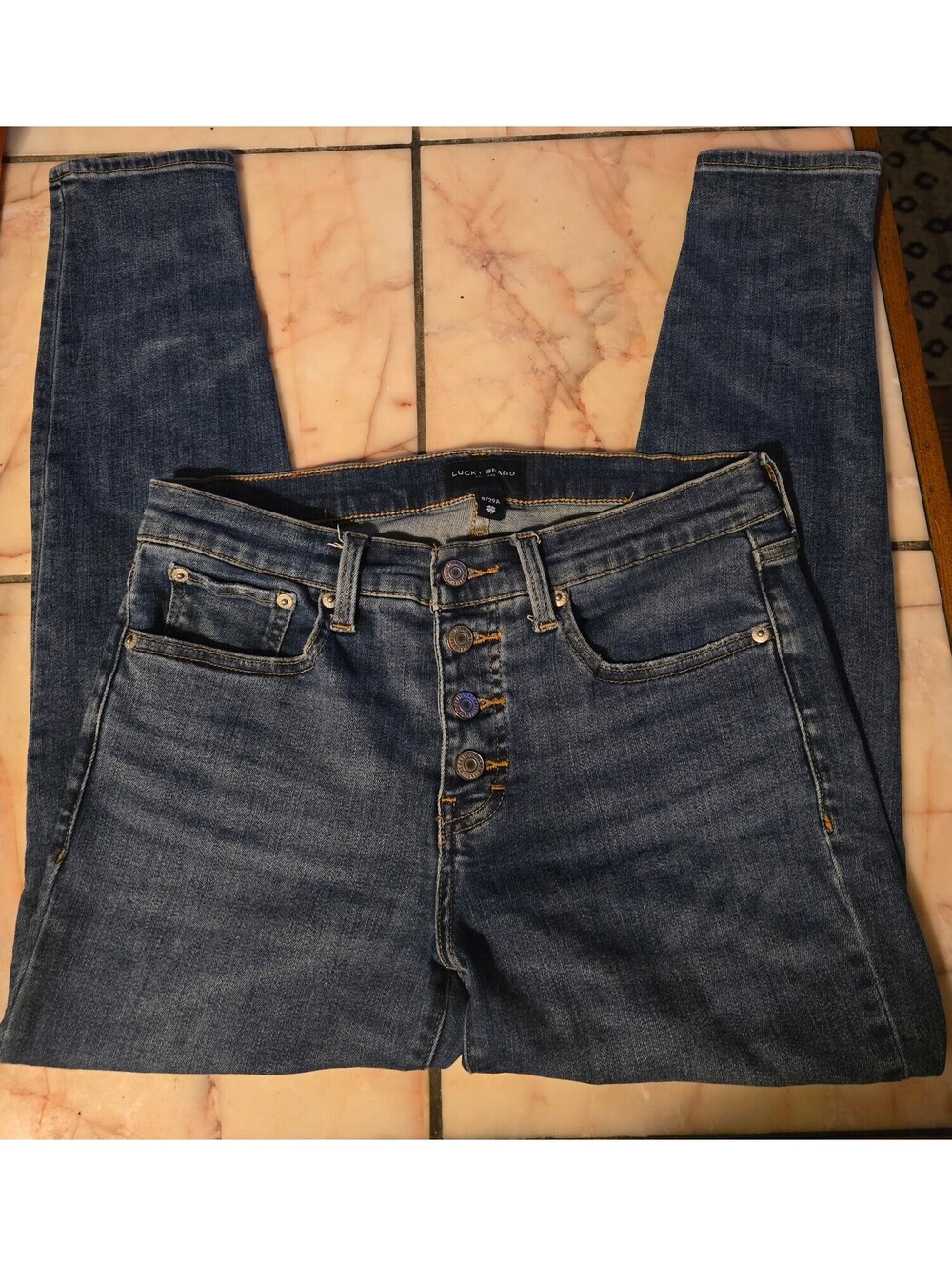 Lucky Brand High Rise Skinny Jeans Size 8/29 Button Fly Distressed Knee